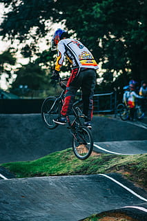 man riding on bicycle while doing freestyle, bike, machine, wheel HD wallpaper