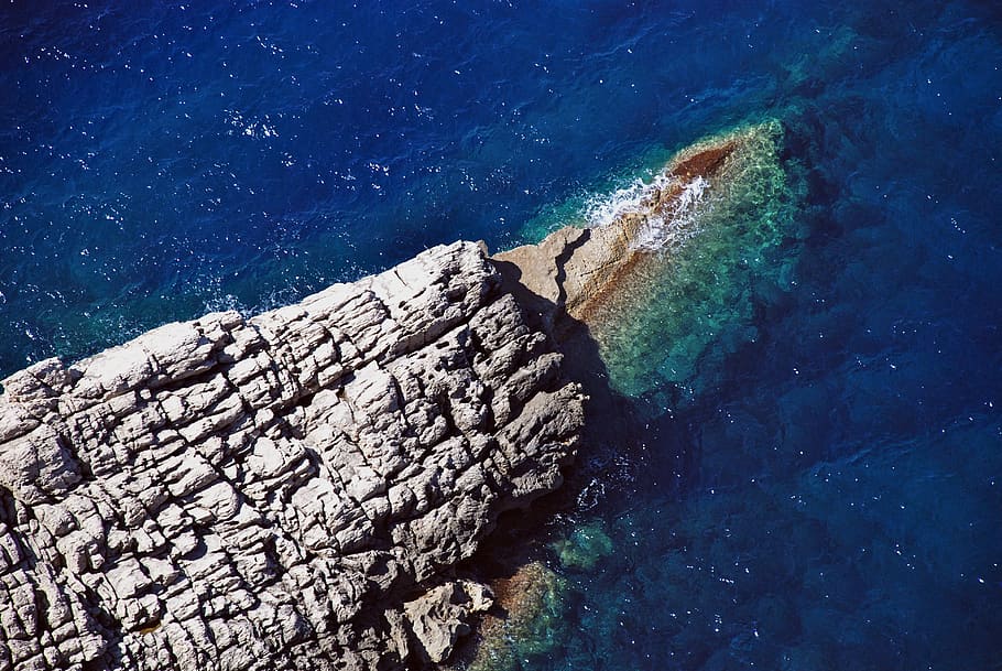 spain, mallorca, rock, dog, sea, landscape, summer, water, blue HD wallpaper