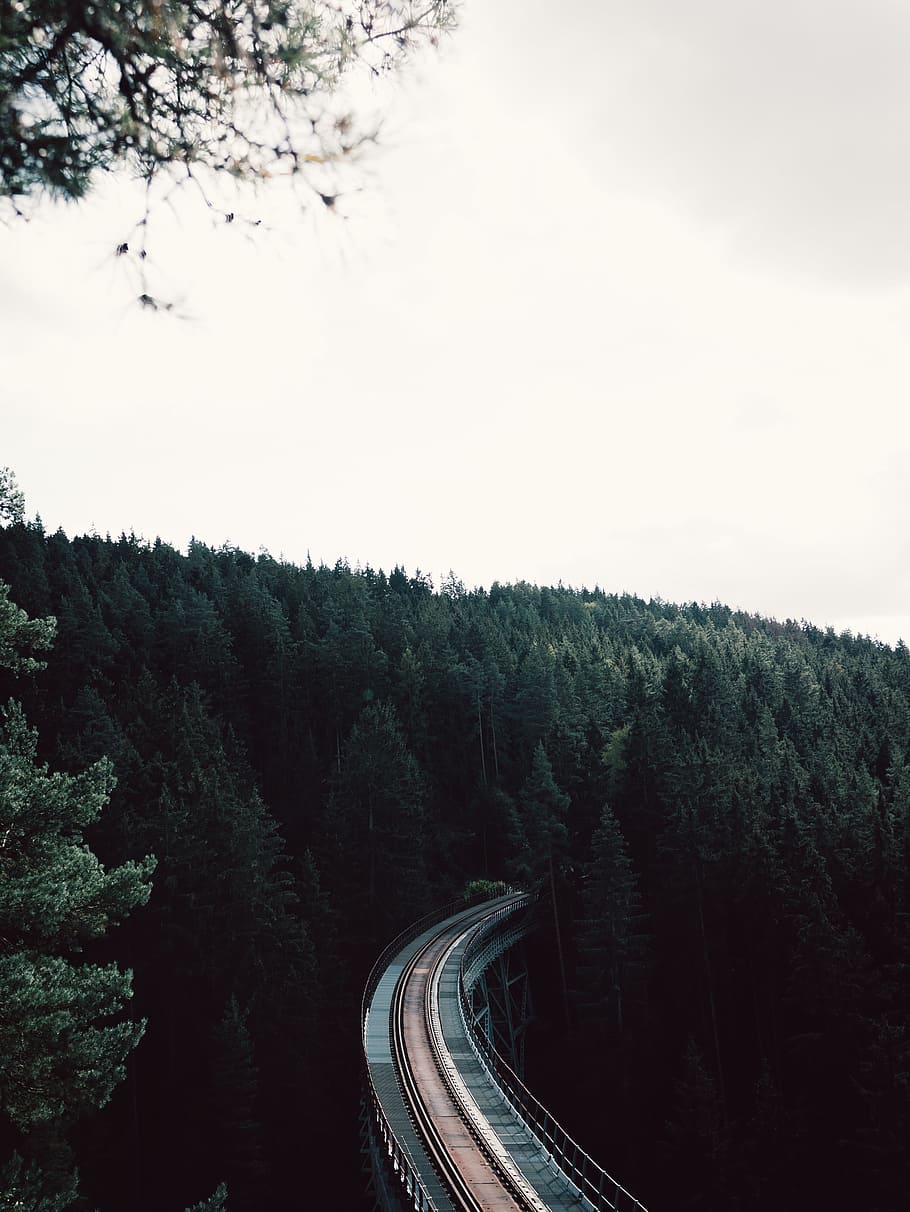 Train Railway, aerial shot, bird's eye view, bridge, from above, HD wallpaper