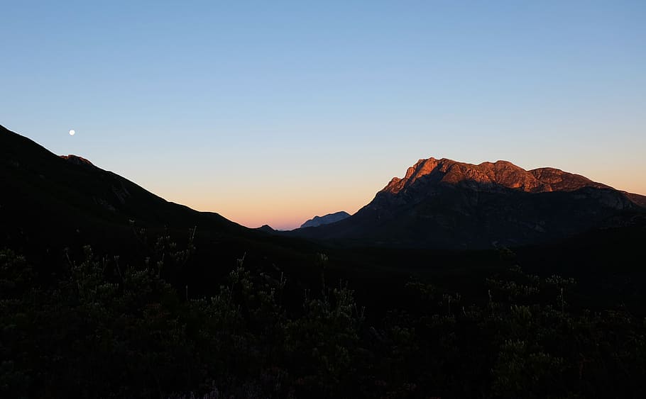 mountain, highland, blue, sky, nature, outdoor, dark, silhouette HD wallpaper