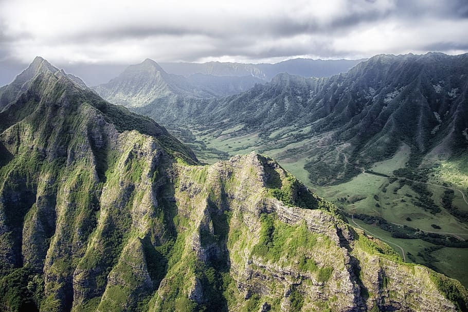 High Rise Mountain Overview, clouds, mountain range, mountains HD wallpaper