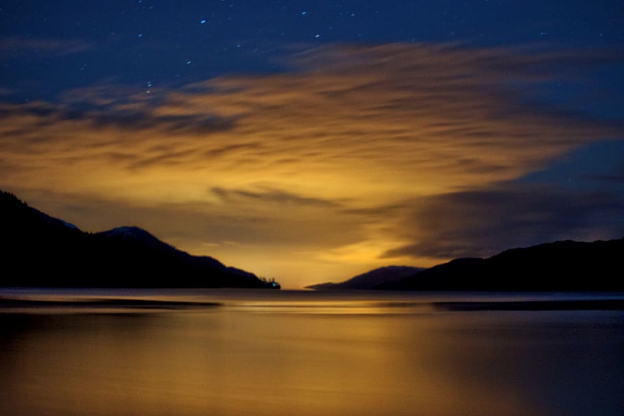silhouette over horizon, sunrise, sunset, water, united kingdom HD wallpaper