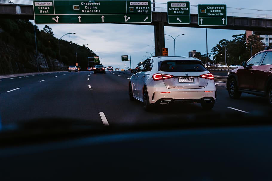 white car on road, transportation, automobile, vehicle, sydney HD wallpaper