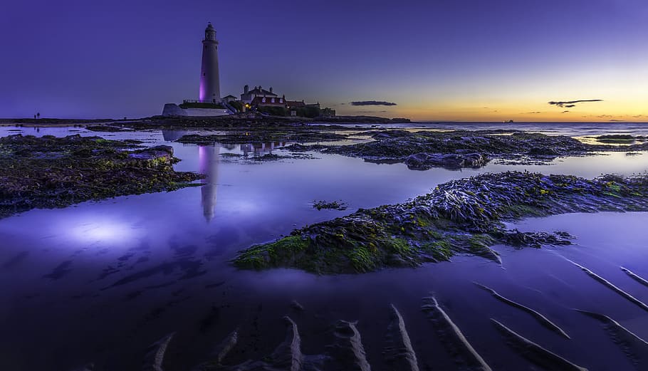 Lighthouse Under Clear Blue Sky, architecture, bay, beach, building HD wallpaper