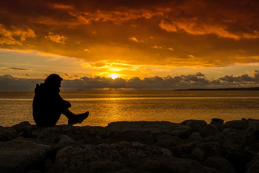 portugal, lisbon, sunset, sky, one person, cloud - sky, rock HD wallpaper