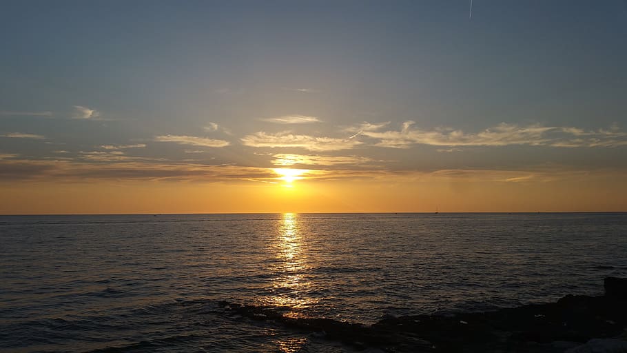 sunset, summer, sea, holiday, water, sky, horizon, horizon over water HD wallpaper