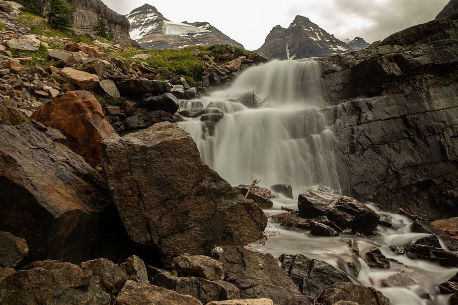 canada, oesa, mountain, waterfall, boulder, scenics - nature HD wallpaper