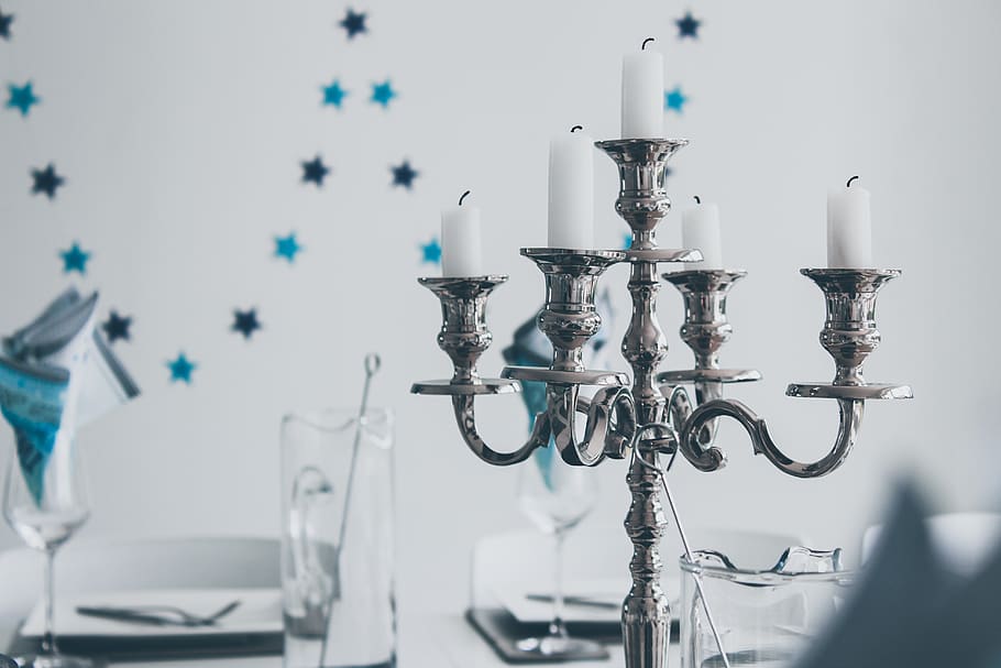 gray candelabra, no people, focus on foreground, close-up, lighting equipment HD wallpaper