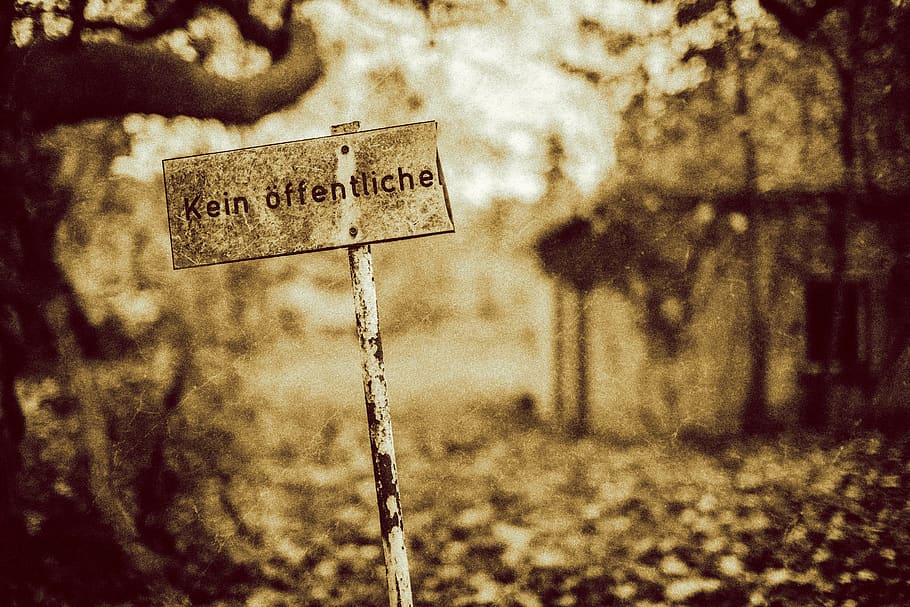 sign, german, broken, sepia, lost places, kein öffentlicher HD wallpaper