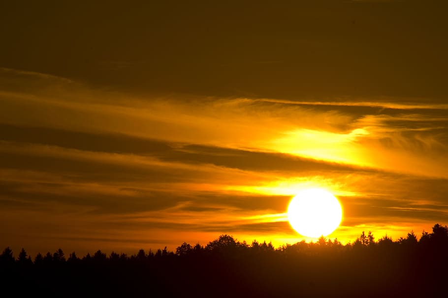 sun, sunset, sky, landscape, summer, rural, nature, yellow HD wallpaper