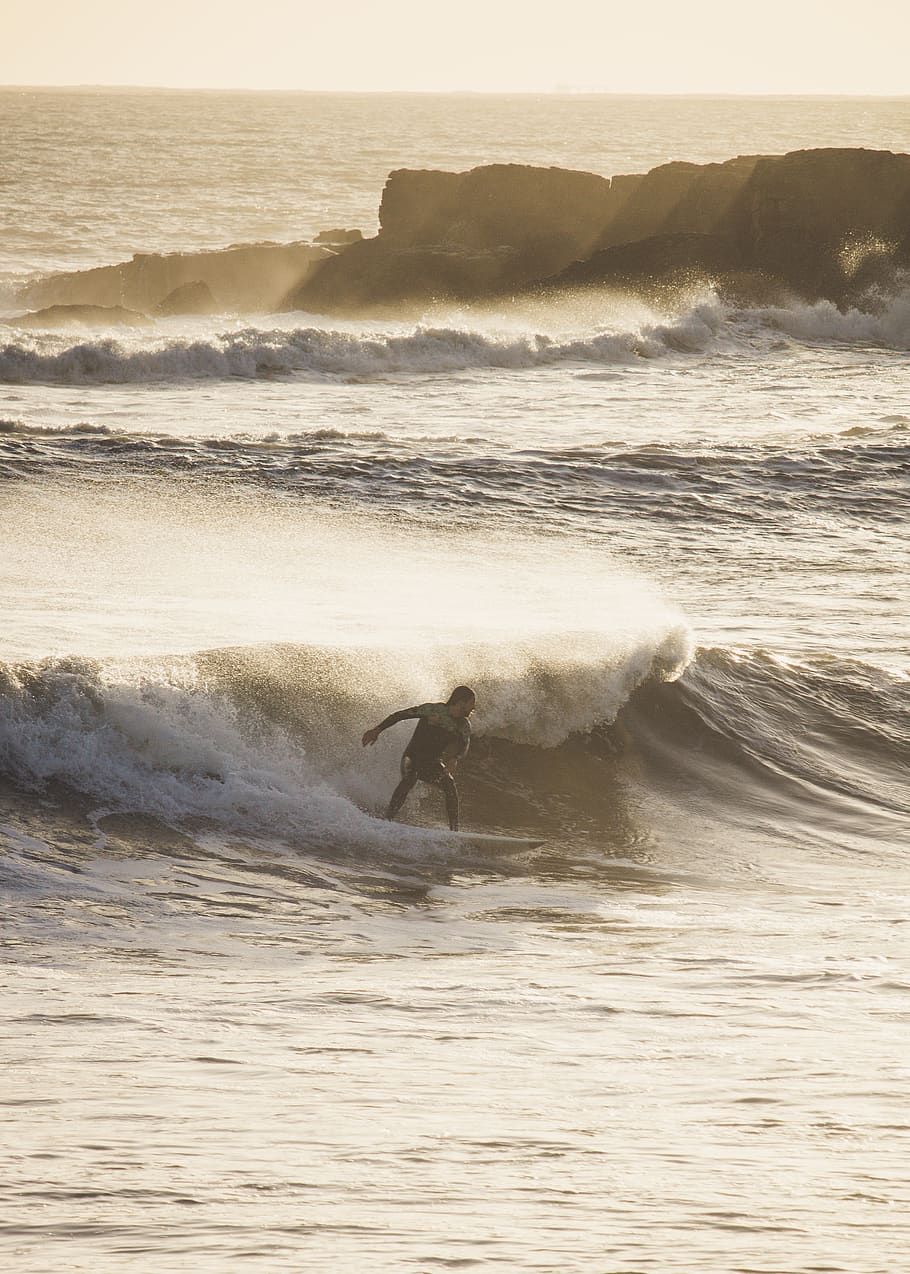 man surfing on waves, sea, nature, water, ocean, outdoors, person HD wallpaper