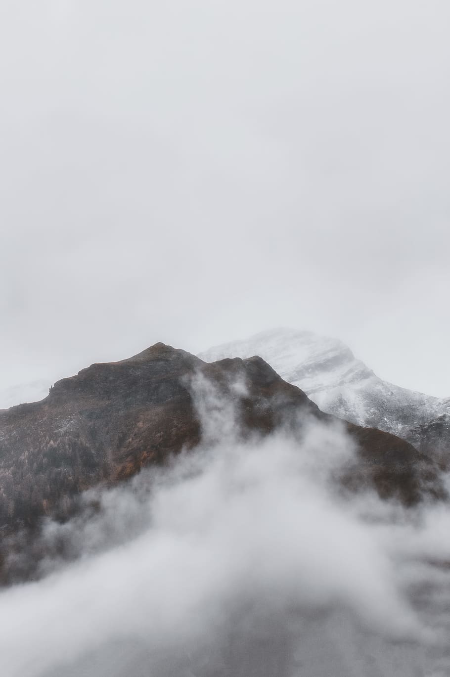 fog on mountain range, peak, cloud, mist, foggy, cloudy, overcast HD wallpaper