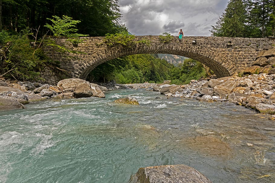 bridge, bach, mountain stream, engelberger aa, water, watercourse, HD wallpaper
