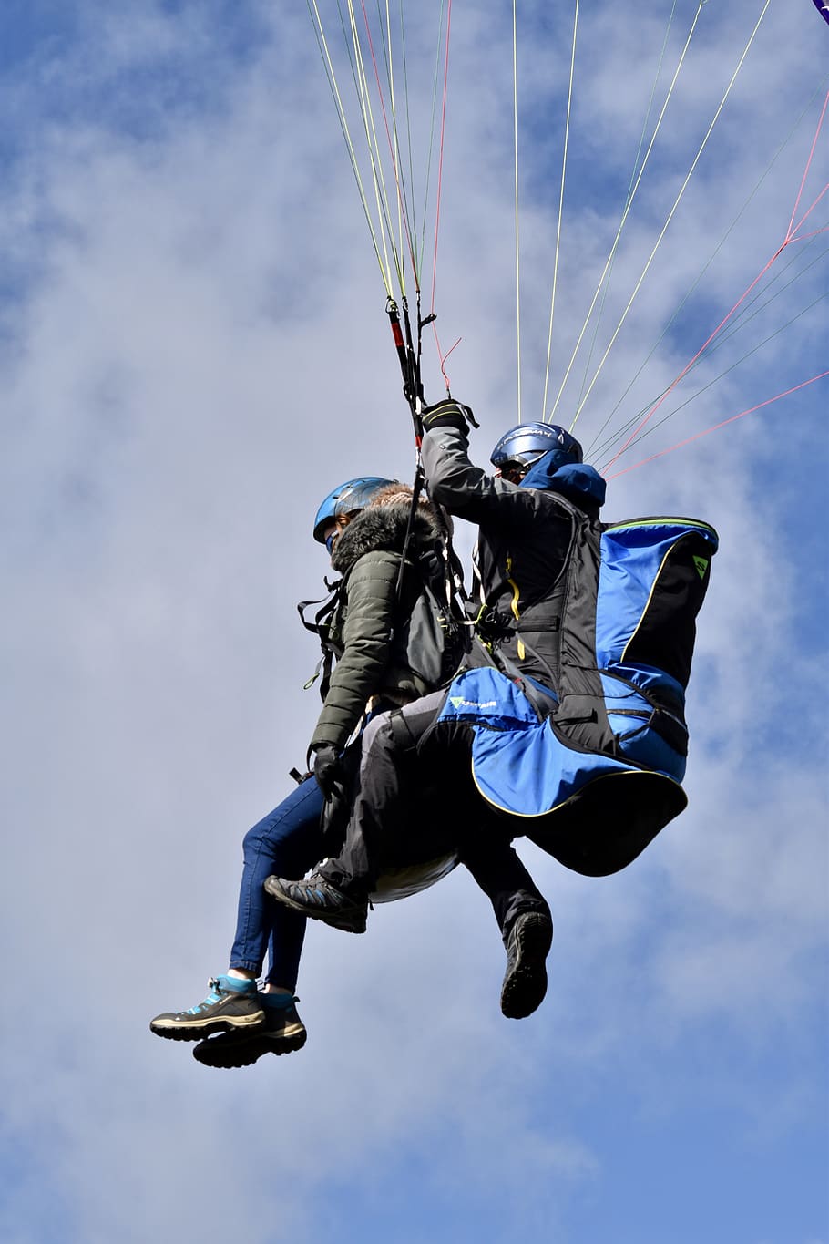 paragliding, paraglider, paraglider tandem, vol bis places, HD wallpaper