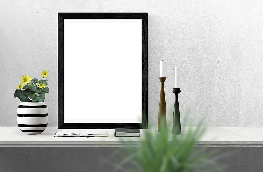 poster, frame, plant, book, desk, candle, flowering plant, vase HD wallpaper