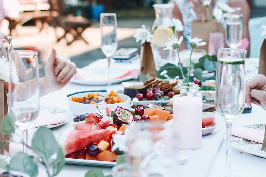 fruits on table, food and drink, glass, freshness, human hand HD wallpaper