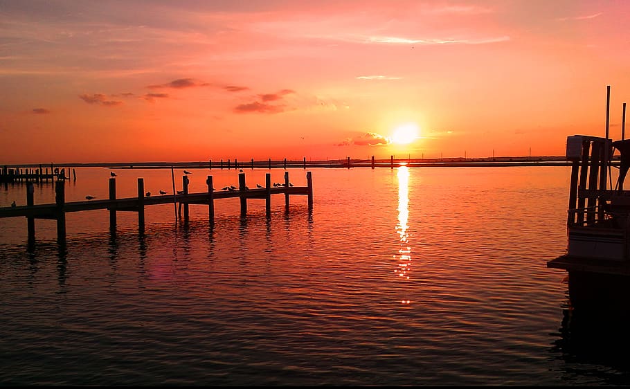 Sunset View Near Body of Water, dock, sunrise, sky, beauty in nature HD wallpaper