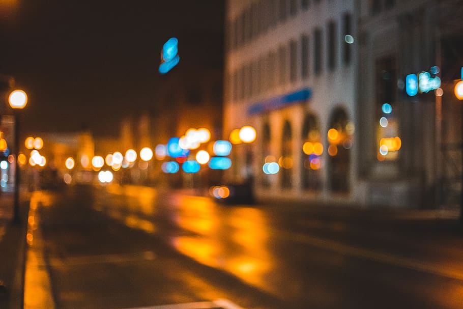 asphalt road, tarmac, lighting, town, building, metropolis, urban HD wallpaper