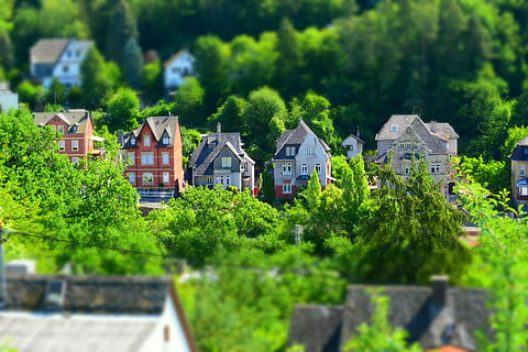 miniature, house, forest, landscape, tilt shift, city, village HD wallpaper
