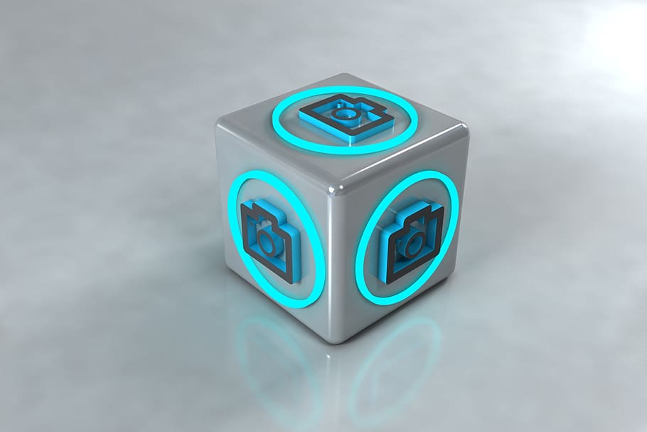 3d modeling, camera, illustration, blue, no people, close-up HD wallpaper