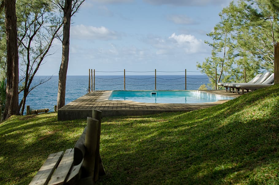 mauritius, sea, pool, ocean, nature, victoria lodge, swiming pool HD wallpaper