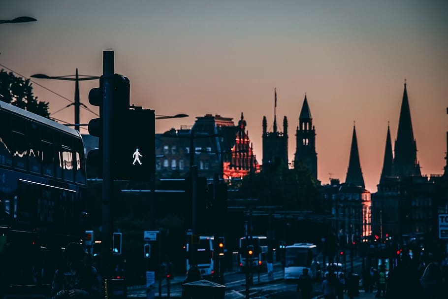 pedestrian light showing go, building, tower, architecture, spire HD wallpaper