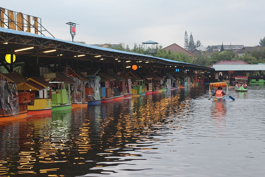 floating, lake, market, water, architecture, built structure HD wallpaper
