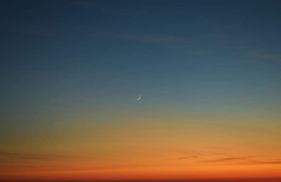 crescent moon during sunset, sky, beauty in nature, scenics - nature HD wallpaper