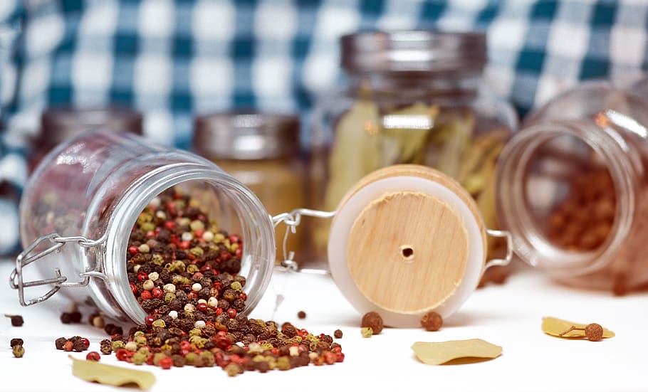 pepper, beans, spice, jar, ingredient, colors, food, glass HD wallpaper