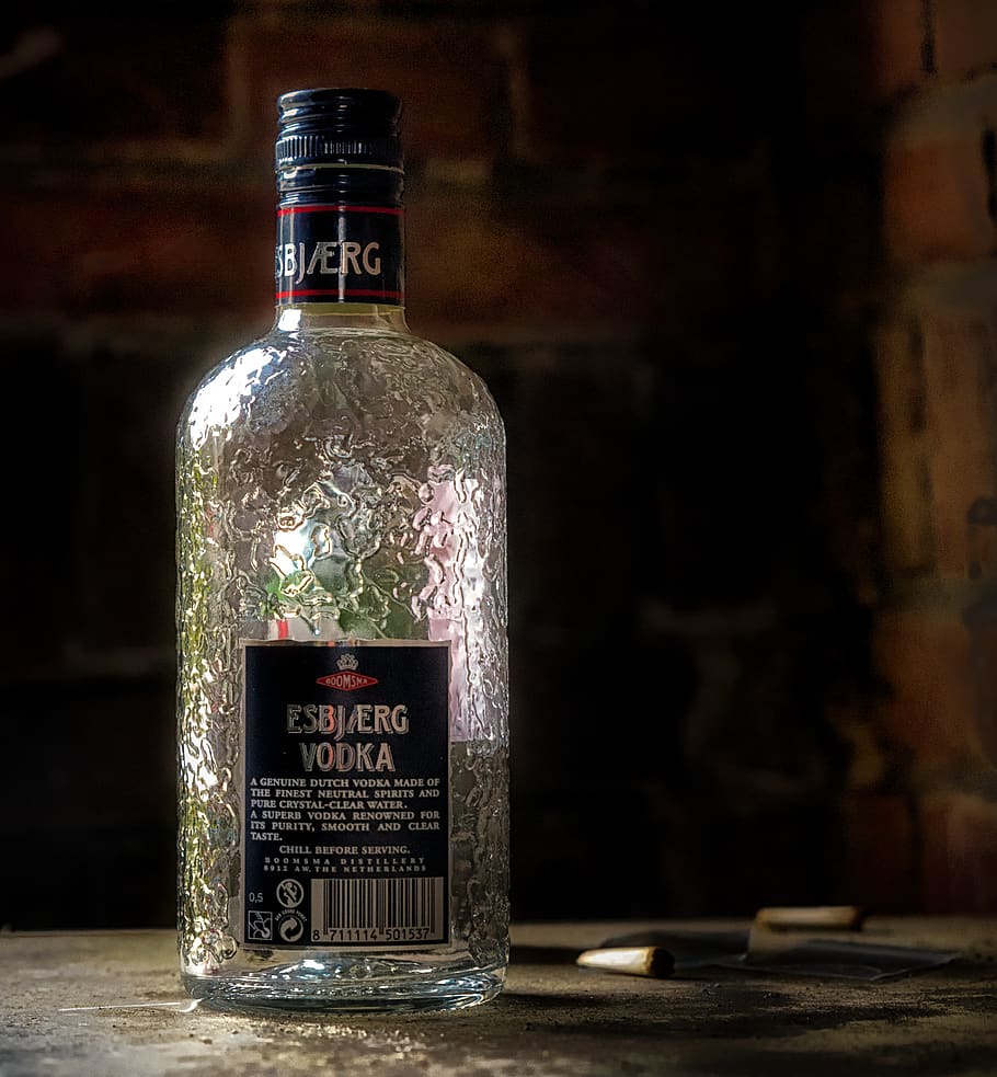 bottle, vodka, empty, glass, outdoors, label, container, drink HD wallpaper