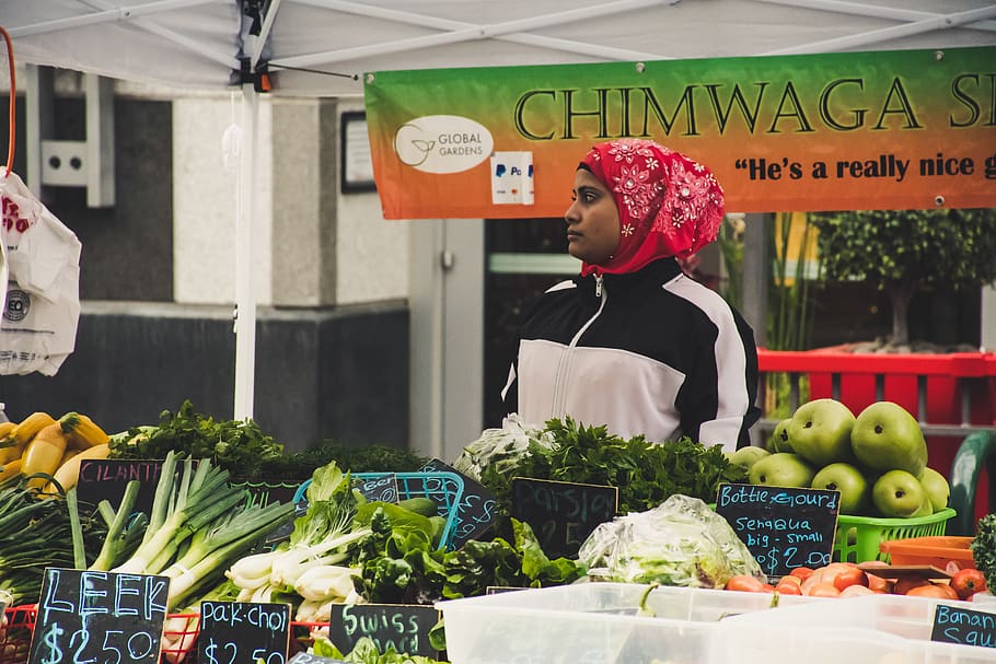 Woman in Front of Vegetables, commerce, crate, fresh, grow, market HD wallpaper