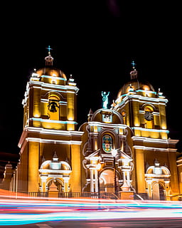 peru, trujillo, trujillo central park, night, illuminated, architecture HD wallpaper