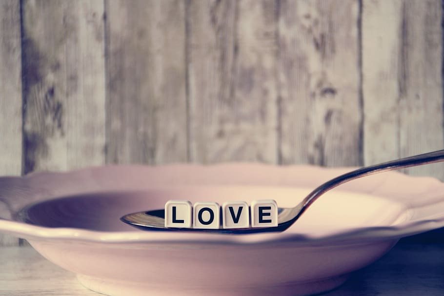 love, plate, spoon, portion, letters, heart, soup, spoons, scoop out, HD wallpaper