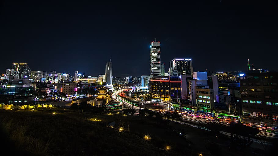 night city, seoul, travel, korea, sky, modern, light, festival, HD wallpaper