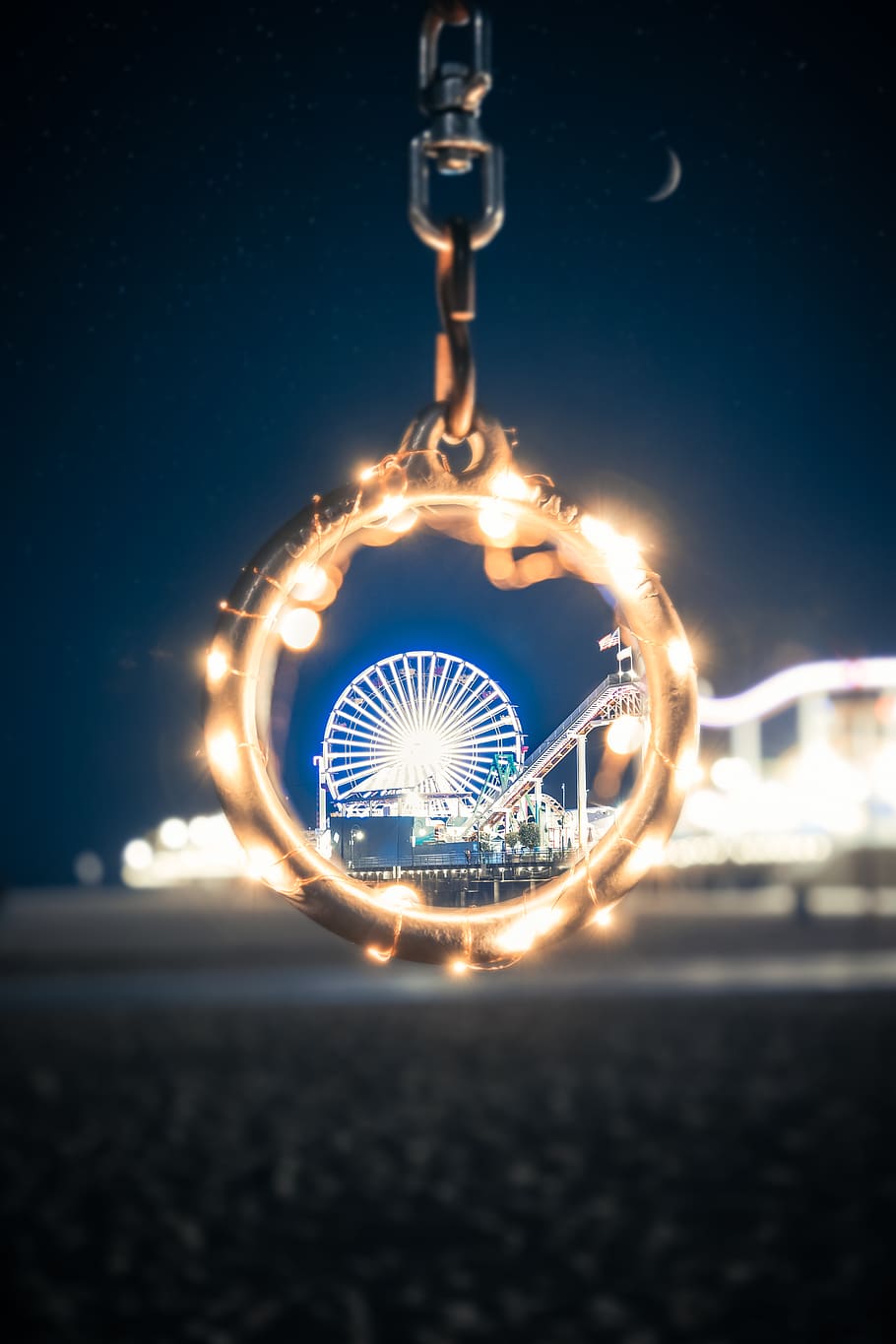 gold-colored pendant, los angeles, santa monica pier, ferris wheel HD wallpaper