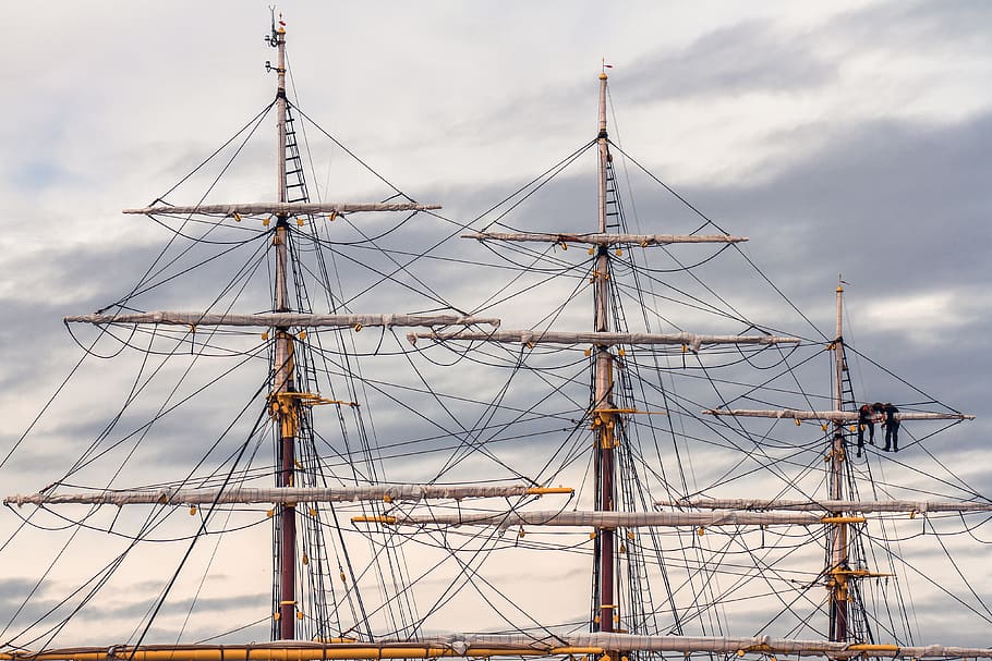 brown and gray flag ship, boat, vehicle, transportation, vessel HD wallpaper