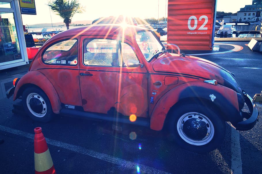 car, beatle, sunrays, old, retro, motor vehicle, mode of transportation HD wallpaper