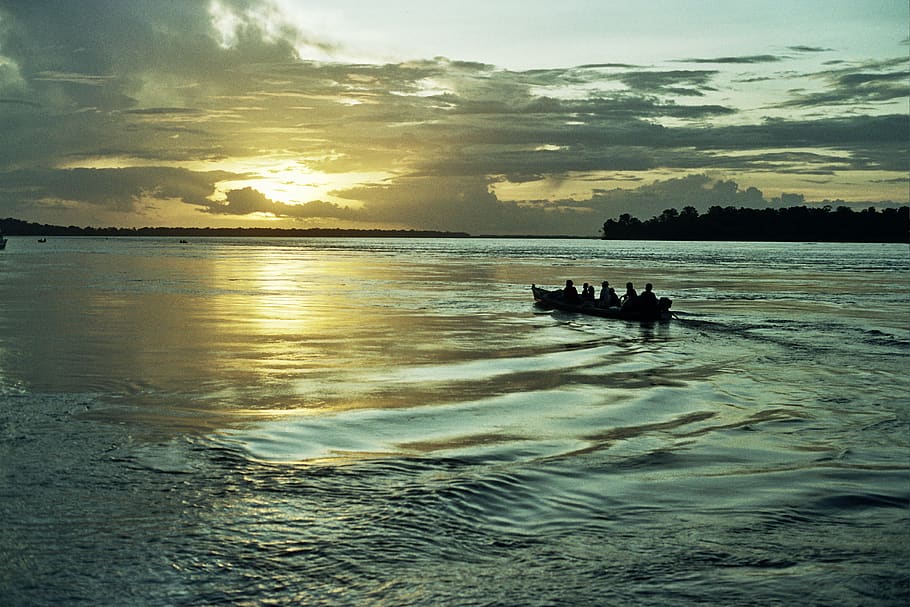 amazon river, canoo, sunset, water, sky, cloud - sky, beauty in nature HD wallpaper