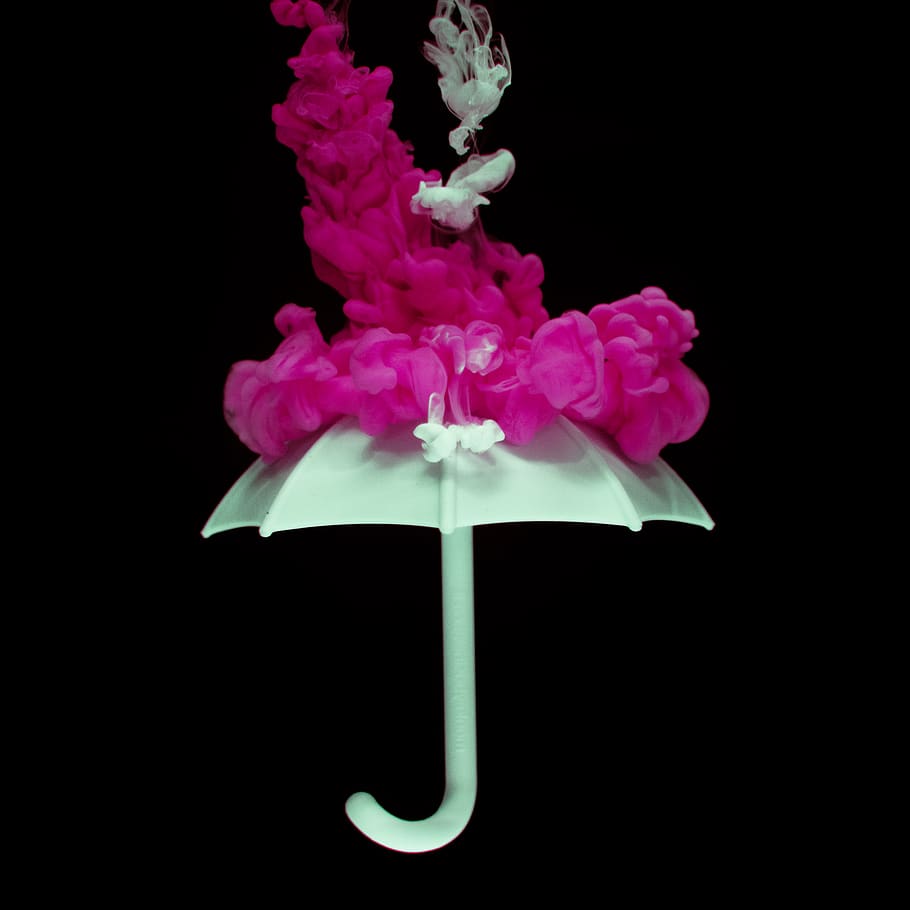 White Umbrella And Pink Smoke, art, color, creative, dark, design HD wallpaper
