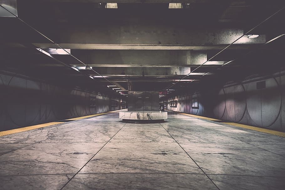 building, infrastructure, station, concrete, gray, lights, indoors HD wallpaper