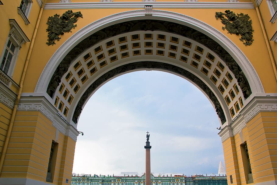 russia, hermitage, tower, square, town, nobody, gate, sculpture HD wallpaper