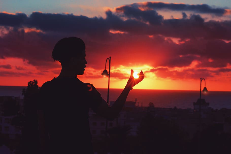 morocco, asilah, clouds, orange, man, boy, light, sun, sunset HD wallpaper