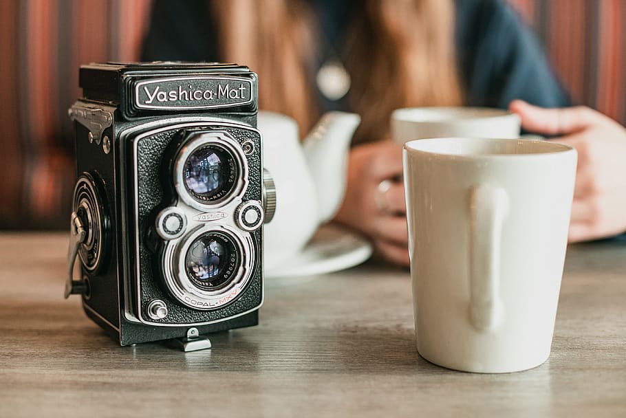 Camera Beside White Mug, caffeine, classic, coffee, drink, electronics HD wallpaper