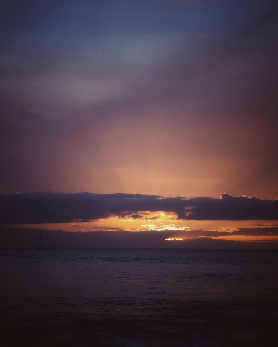 hawaii, united states, set, rise, orange, sky, sunet, red, ocean HD wallpaper