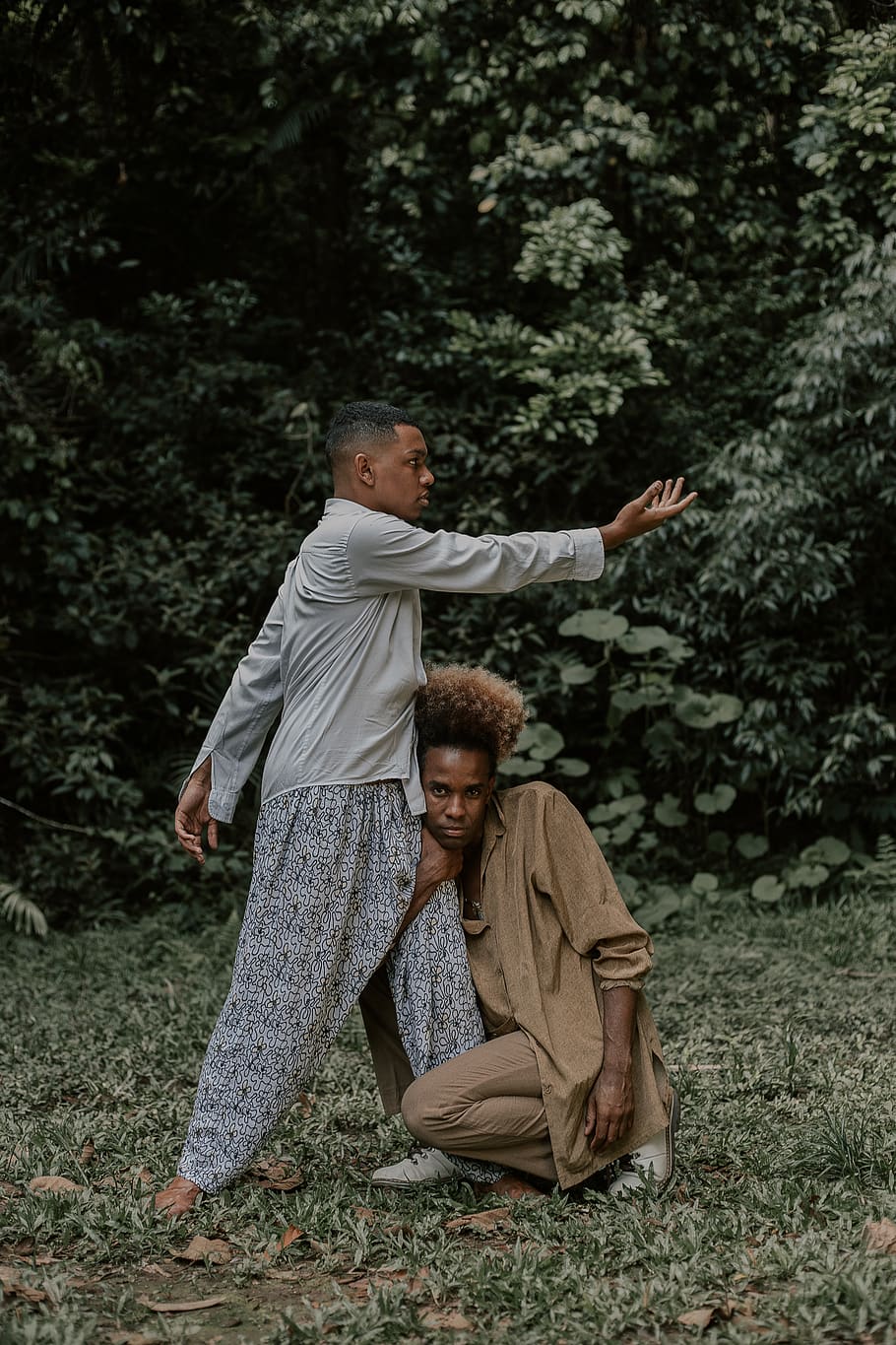 Two Men Posing For A Photo, afro, models, people, wear, tree HD wallpaper