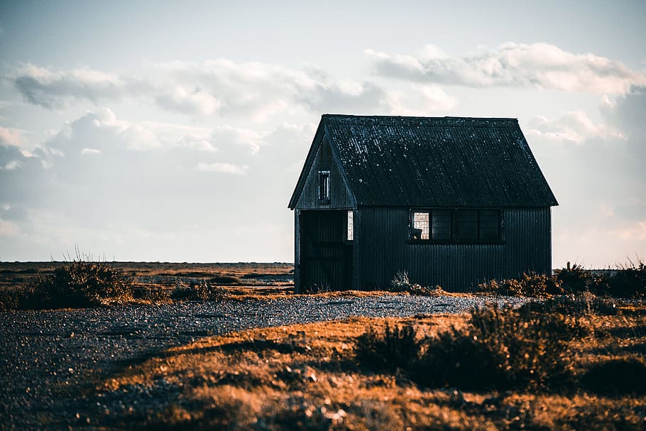 Abandoned House, barn, cabin, clouds, daylight, dry, farm, grass HD wallpaper
