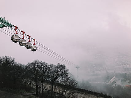cable car surrounded with fog, nature, weather, france, grenoble HD wallpaper