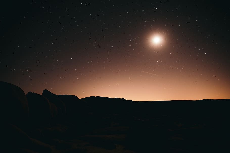 full moon over mountains, sky, night, star - space, scenics - nature HD wallpaper