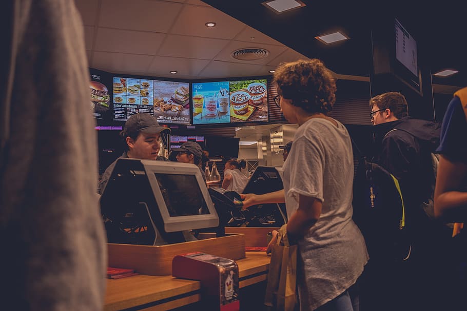 mcdonalds, colors, neon, fastfood, restaurant, people, group of people