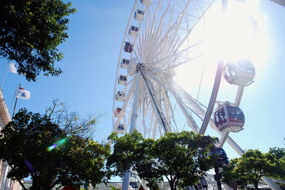 ferris wheel, sun, fair, amusement park, amusement park ride HD wallpaper